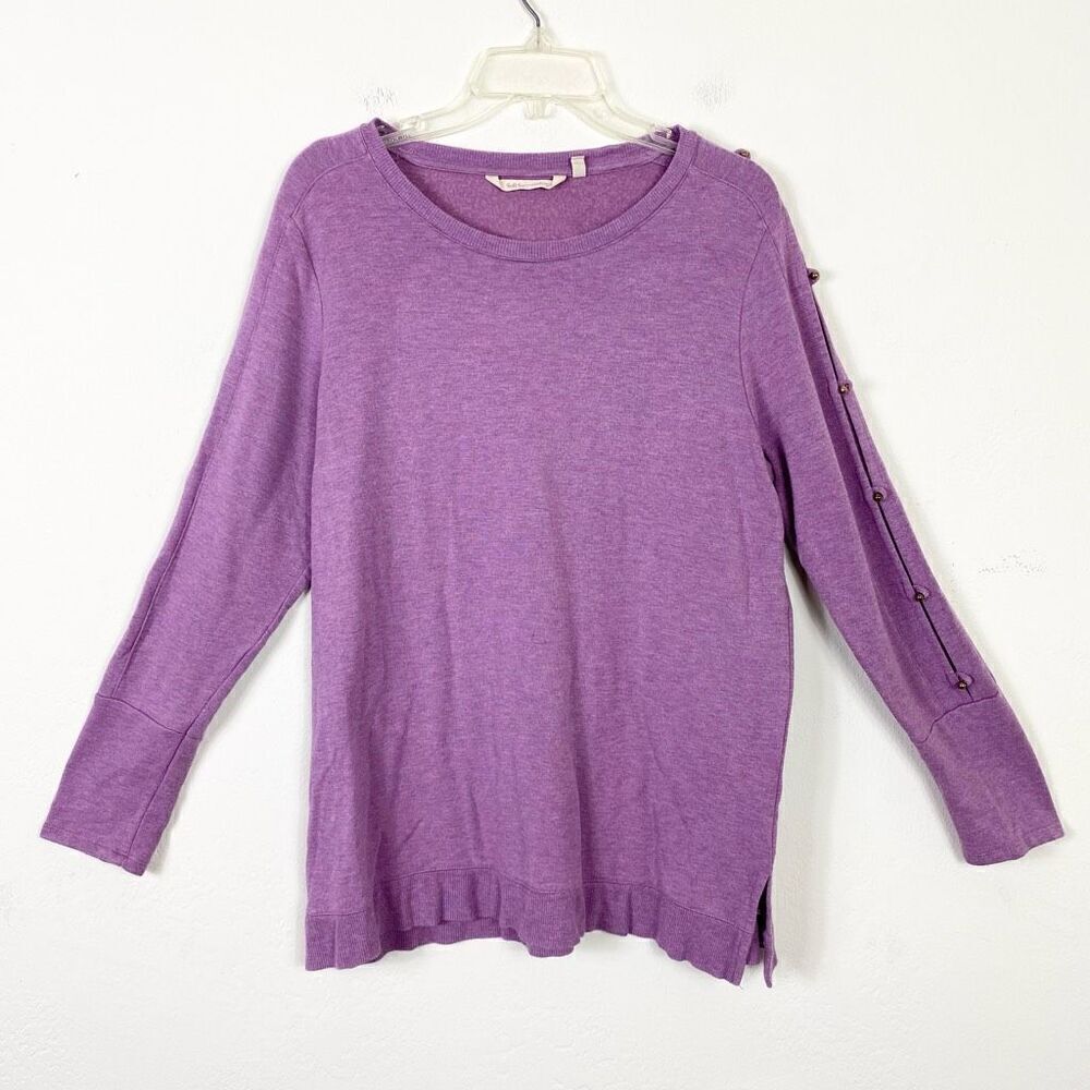 Soft Surroundings Lilac Purple Gold Beaded Slitted Sleeve Sweater Size L